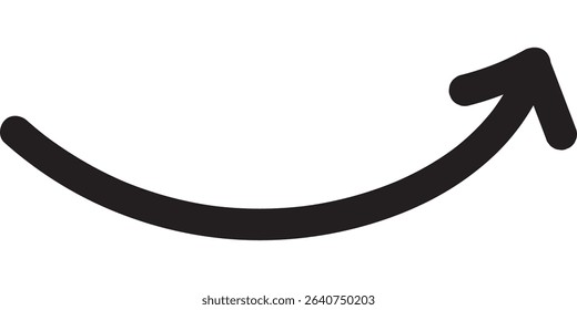 Long curved hand drawn arrow vector. Round curl long arrow. Thin arrow curled symbol icon. Curve arrow vector illustration.