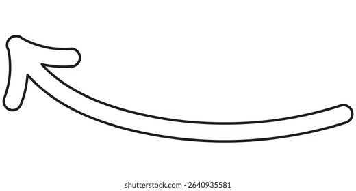 Long curved hand drawn arrow vector. Thin arrow curled symbol icon. Drawn arrow isolated on white.