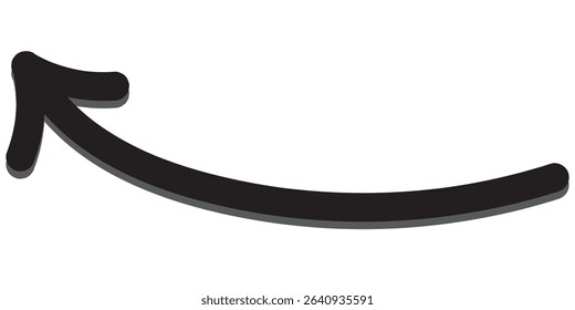 Long curved hand drawn arrow vector. Thin arrow curled symbol icon. Drawn arrow isolated on white.