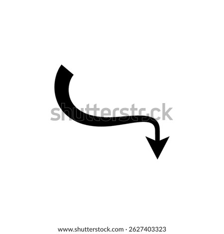Long curved winding arrow. Vector illustration.