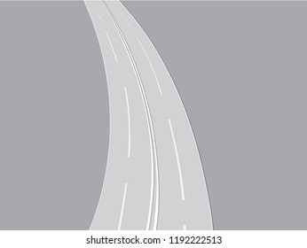 A long curvy asphalt black and white highway road to drive long distance in winter weather vector illustration
