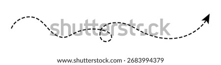 Long dashed curved line arrow icon. Arrow follows a wavy path with a loop, indicating a route, direction, or an indirect journey