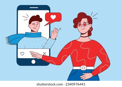 Llamada de larga distancia entre pareja en relación de amor ilustración de vector de smartphone