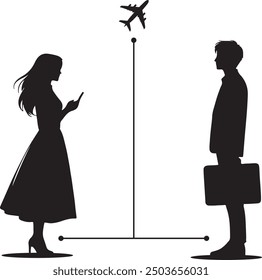 Long Distance Couple Relationship Vector Silhouette