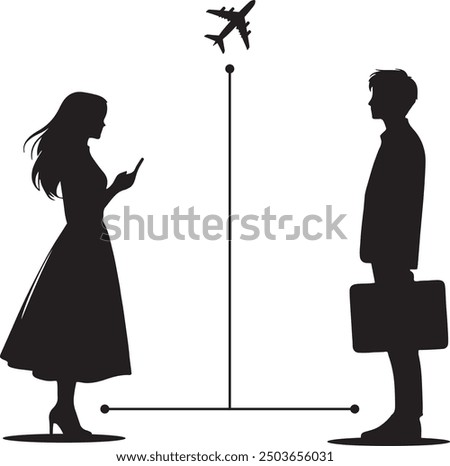 Long Distance Couple Relationship Vector Silhouette