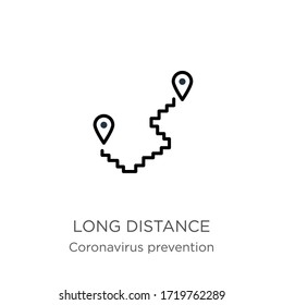 Long distance icon. Thin linear Long distance outline icon isolated on white background from Coronavirus Prevention collection. Modern line vector sign, symbol, stroke for web and mobile