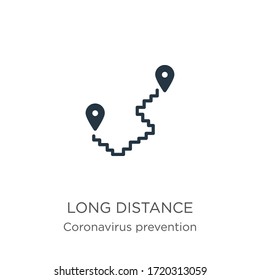 Vector de icono de larga distancia. Icono de distancia plana de moda de la colección Coronavirus Prevention aislado en fondo blanco. La ilustración vectorial se puede utilizar para diseño gráfico web y móvil, logotipo, eps10