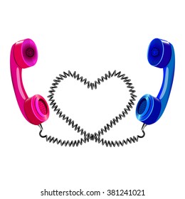 Long distance love, two telephone handsets