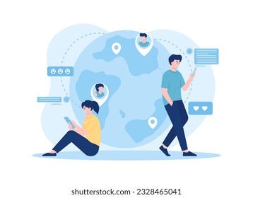 Long distance relationship chat concept flat illustration