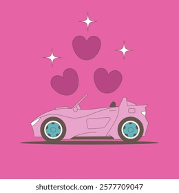 Long distance relationship now closer by car. Valentine's Day. Flat vector illustration.