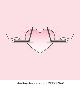 Long distance relationship. Vector illustration outline flat design style.