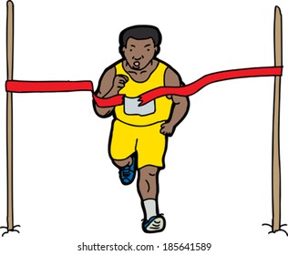 Long Distance Runner Crossing The Finish Line Ribbon