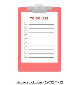 Long to do list on the clipboard. Business task paper list. Plan and strategy concept. Flat vector illustration