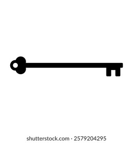 Long door key. Vector silhouette on a white background.