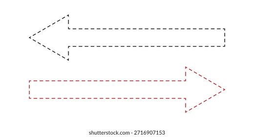 Icono largo de flechas punteadas que apuntan a la derecha y a la izquierda en estilo plano sobre fondo aislado blanco.