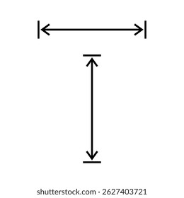 Long double arrow. Thin straight dual arrows with size. Vector Illustration and drawing on white background.