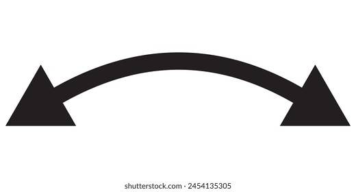Vector largo de flecha de dos puntas. Vector de flecha de doble cara negro, icono. Fino curvado semicircular. Ilustración vectorial de la flecha del lado del duelo.