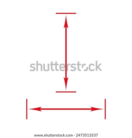 Long double red arrow. Thin straight dual arrow with size. Vector Illustration.
