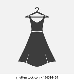 Long dress with belt on a hanger. Simple icon dress. Vector