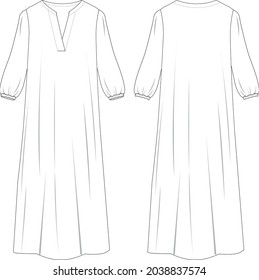 Long dress technical drawing vector