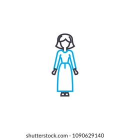 Long dress vector thin line stroke icon. Long dress outline illustration, linear sign, symbol concept.