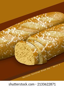pan de masa seca larga con unas pocas tajadas en fondo marrón, Día Nacional del Pan de Suelo el 1 de abril