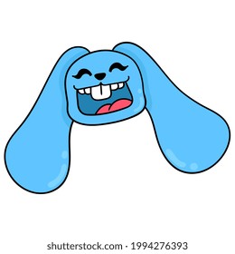 long ear rabbit head laughing happily, vector illustration carton emoticon. doodle icon drawing