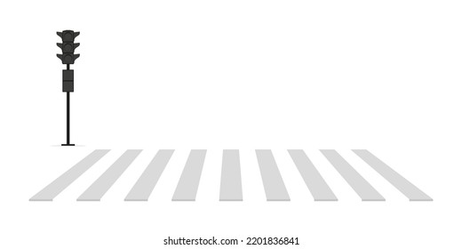 Long Empty Crosswalk And Traffic Light On White Background