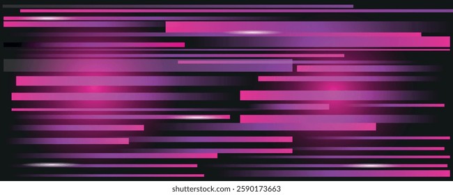 Long exposure blur effect, in pink color on black background, stripes, vector illustration