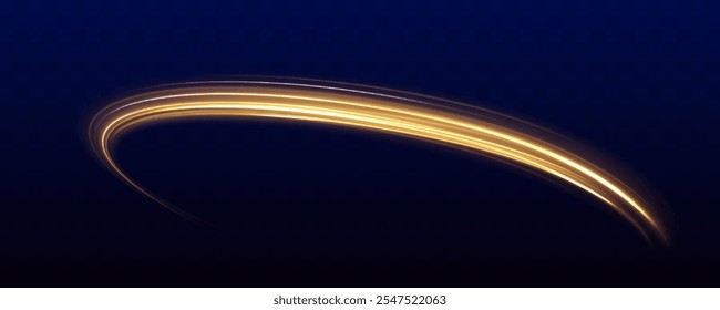 Long exposure light painting photography, curvy lines of vibrant neon metallic yellow gold against a black background. Gold light spiral effect. Glittering wavy trail.	