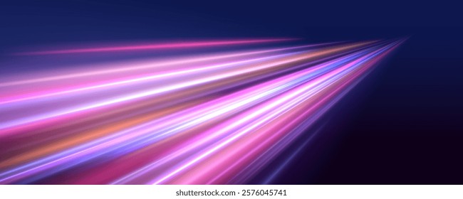 Long exposure, light painting photography. Vibrant streaks of neon blue and pink color against a black background. City road car light trails motion background.	