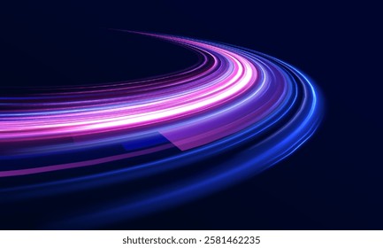 Long exposure of motorways as speed. Creative vector illustration of flying cosmic meteor, planetoid, comet, fireball isolated on transparent background