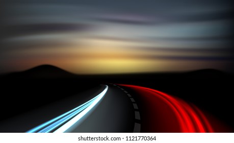 Long Exposure Vehicles Light Trails On Freeway. EPS10 Vector