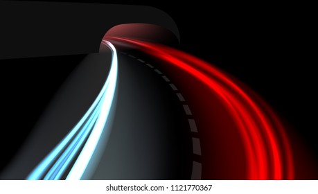 Long Exposure Vehicles Light Trails On Freeway. EPS10 Vector