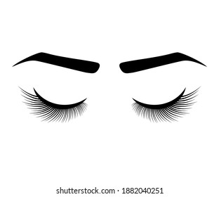 Long eyelashes and eyebrow on a white background. Symbol. Vector illustration.