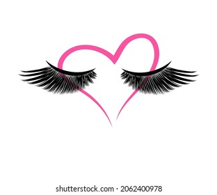 Long eyelashes and heart on an isolated background. Symbol. Vector illustration.