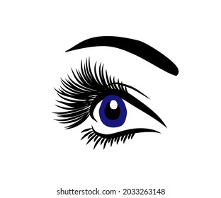 Long eyelashes on a white background. Eyelash extension. Salon. Symbol. Vector illustration.