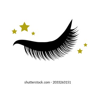 Long eyelashes on a white background. Eyelash extension. Salon. Symbol. Vector illustration.