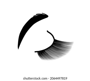 Largas pestañas sobre un fondo blanco. Salón de belleza. Símbolo. Ilustración vectorial.