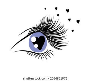 Long eyelashes on a white background. Eyelash extension salon. Vector illustration.