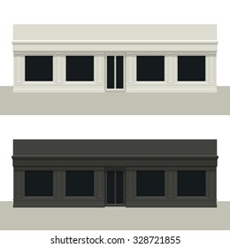 Long facade building. Front of house. Template for outdoor advertising. Vector detailed illustration. Isolated on white background.