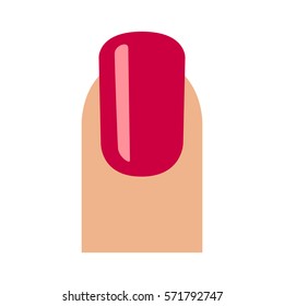 Long fingernail / finger nail with red glossy nail polish flat vector icon for apps and websites