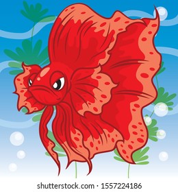 Long Finned fighting fish cartoon, animal, cartoon cute