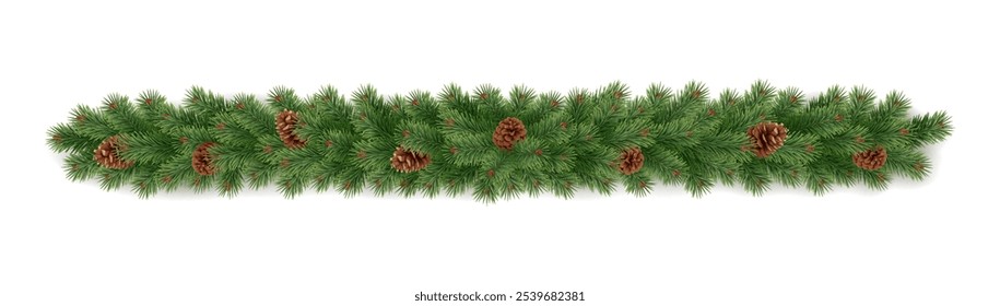 Laranjeira de abeto longo com pinecones secos ícone vetorial realista. Ornamento natural tradicional para férias de inverno ilustração de objeto 3d no branco