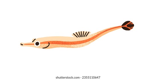 Long fish, cute funny tropical species. Abstract marine animal, small little sea water fauna. Ocean creature with stripe, fins. Flat vector illustration isolated on white background