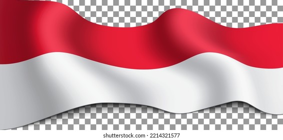 Bandera larga de Mónaco sobre un fondo transparente. Marca para cualquier ilustración relacionada con las vacaciones de Mónaco y del país en general. Ilustración vectorial.