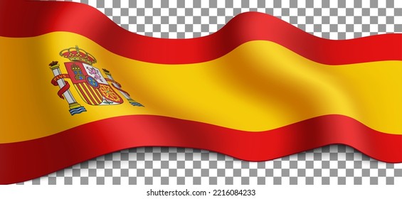 Long flag of Spain on a transparent background. Flag for any illustrations related to holidays of Spain and country in general. Vector illustration. 