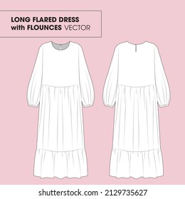Langes Flaches Kleid mit Flounce