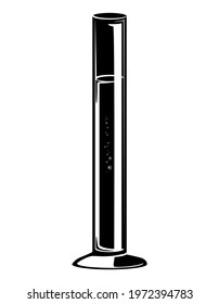 Long flask with chemical liquid. Laboratory glassware in monochrome style.