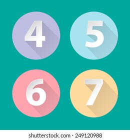 Long flat shadow pastel colors icons numbers.